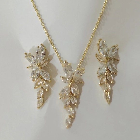 1pcs Zara Fine Mini Marquise Crystal Large Long Leaf Shaped Dangle Drop Necklace - Picture 5 of 12
